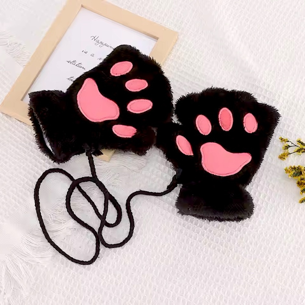 Black cat paw fingerless gloves 🐾